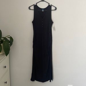 Maternity Sleeveless Rib-Knit Henley Midi Dress Black Old Navy Size S